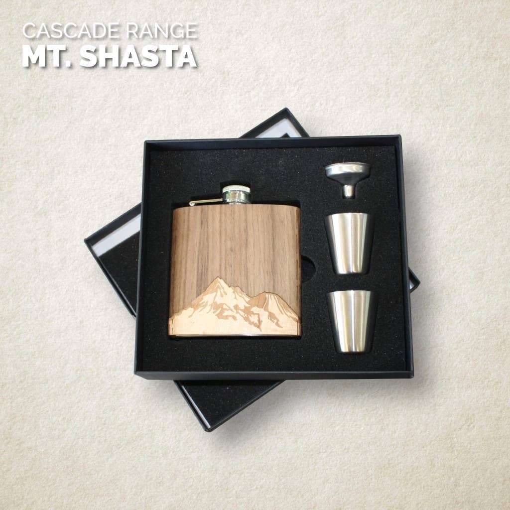 WUDN Handcrafted Wooden Hip Flask - Cascade Range (Mt. Hood)