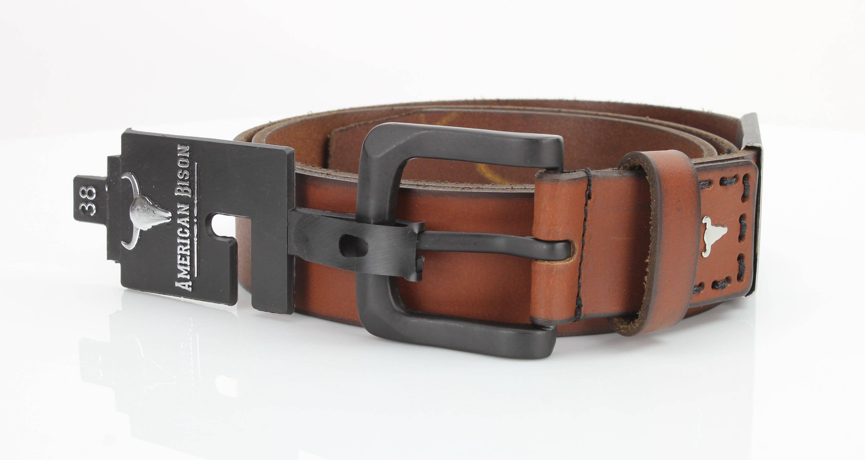 Leather Impressions Inc Classic Leather Belt with Fine Stitching and Logo - ABB 010