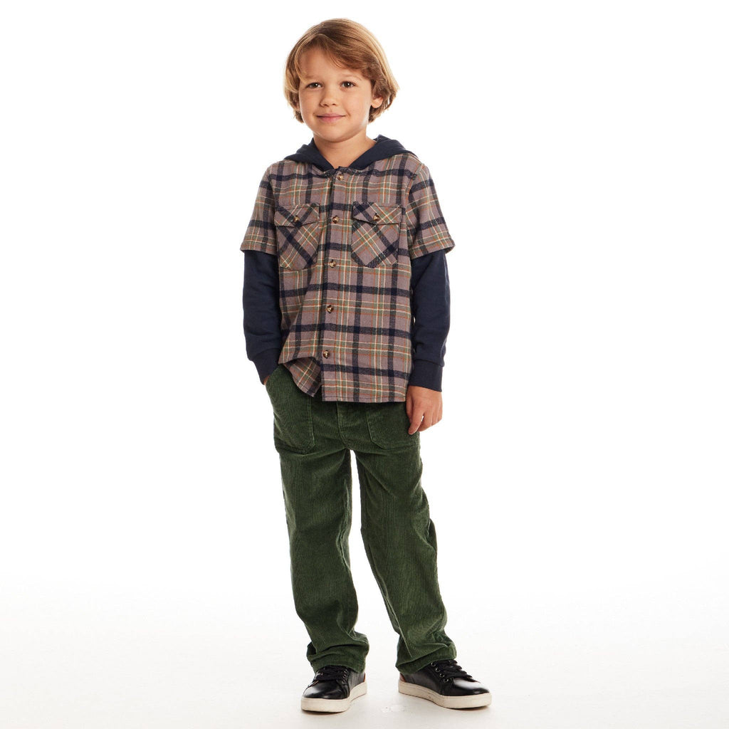 Kids Twofer Hoodie | Brown Plaid