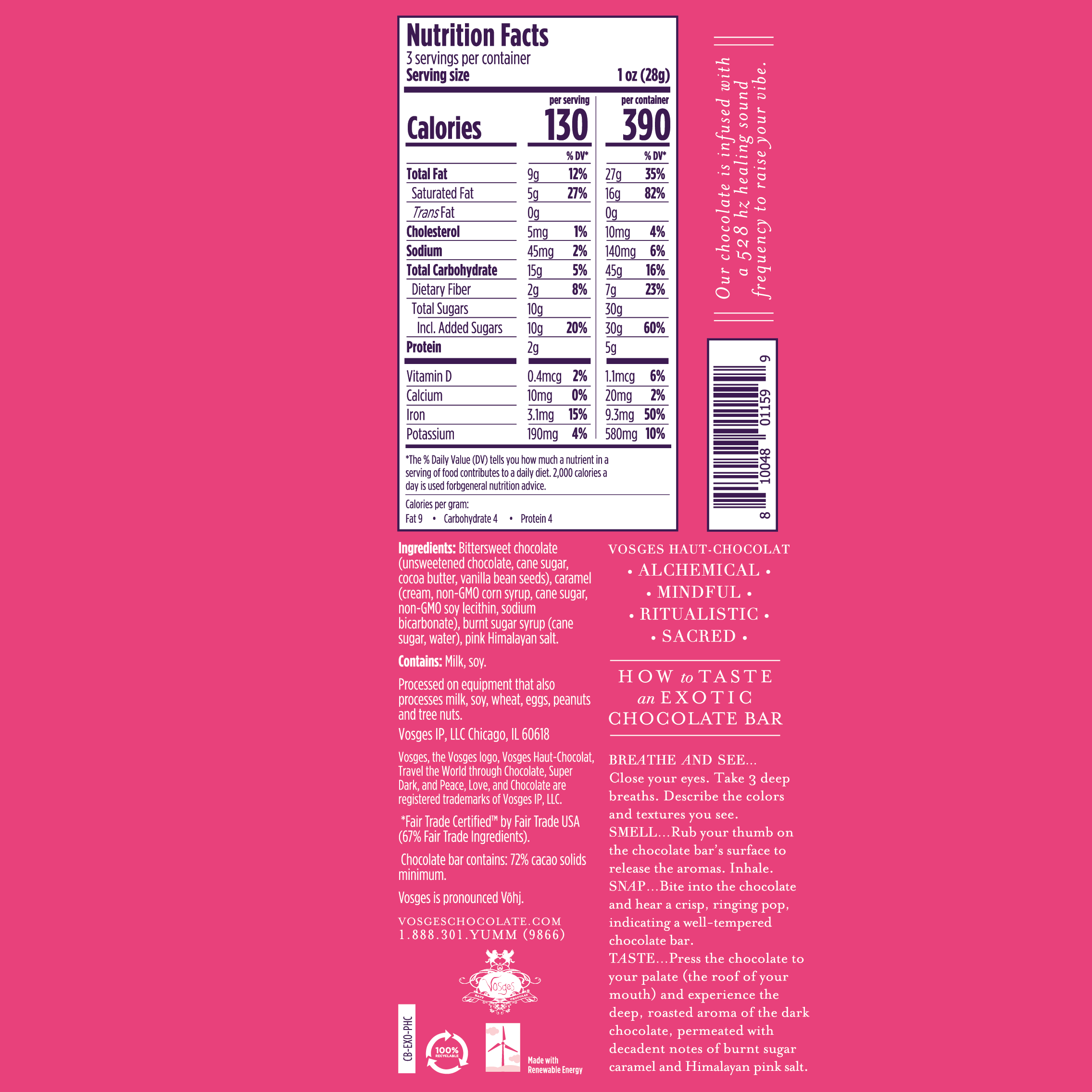 Dark Chocolate Bar w/ Himalayan Pink Salt & Caramel -Gourmet