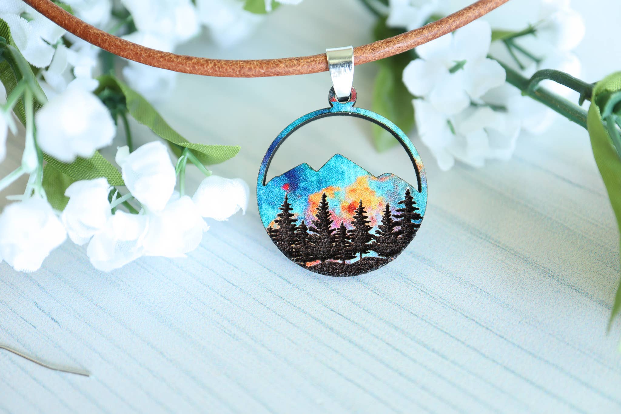 Ember Sunset Wood Pendant Necklace