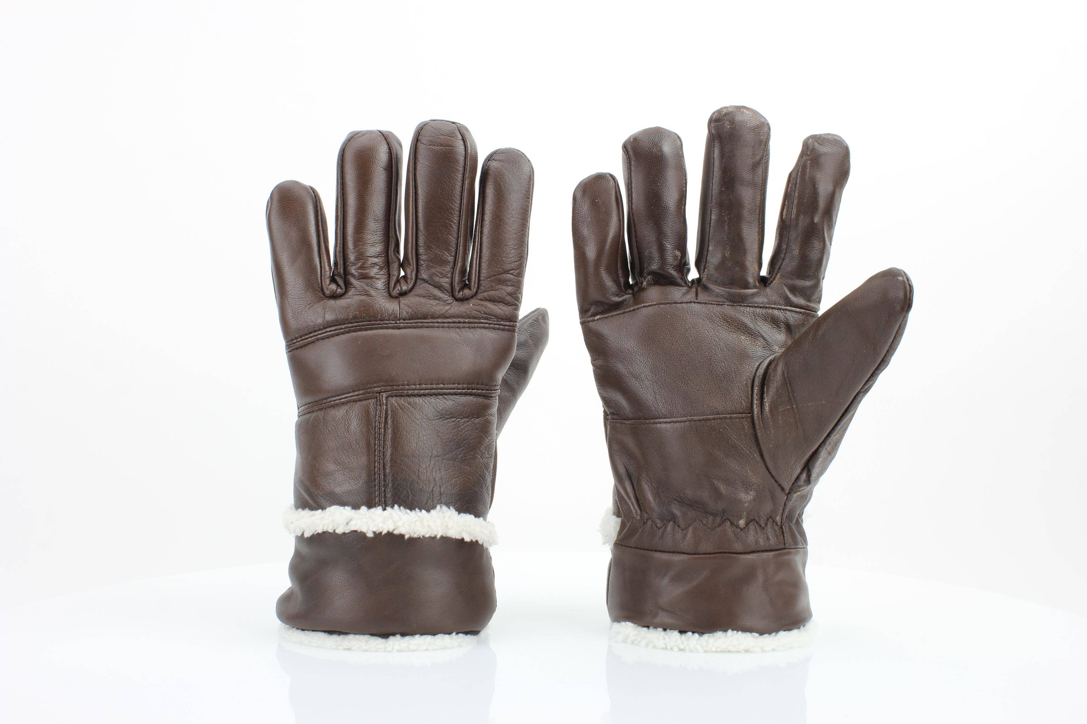 Sheepskin Leather Gloves with White Sherpa Lining ABGL102SH L XL
