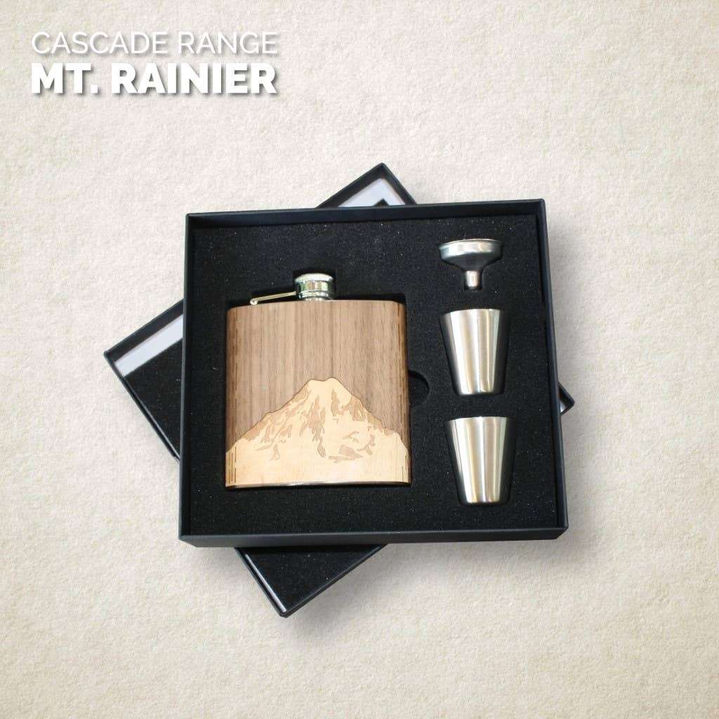 WUDN Handcrafted Wooden Hip Flask - Cascade Range (Mt. Hood)