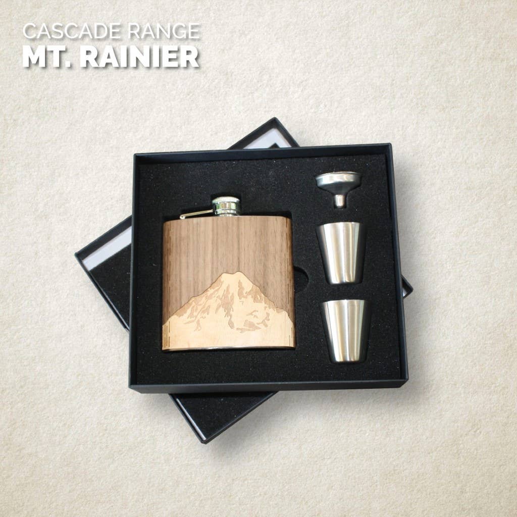 Wooden Hip Flask - Cascade Range (Mt. Hood)
