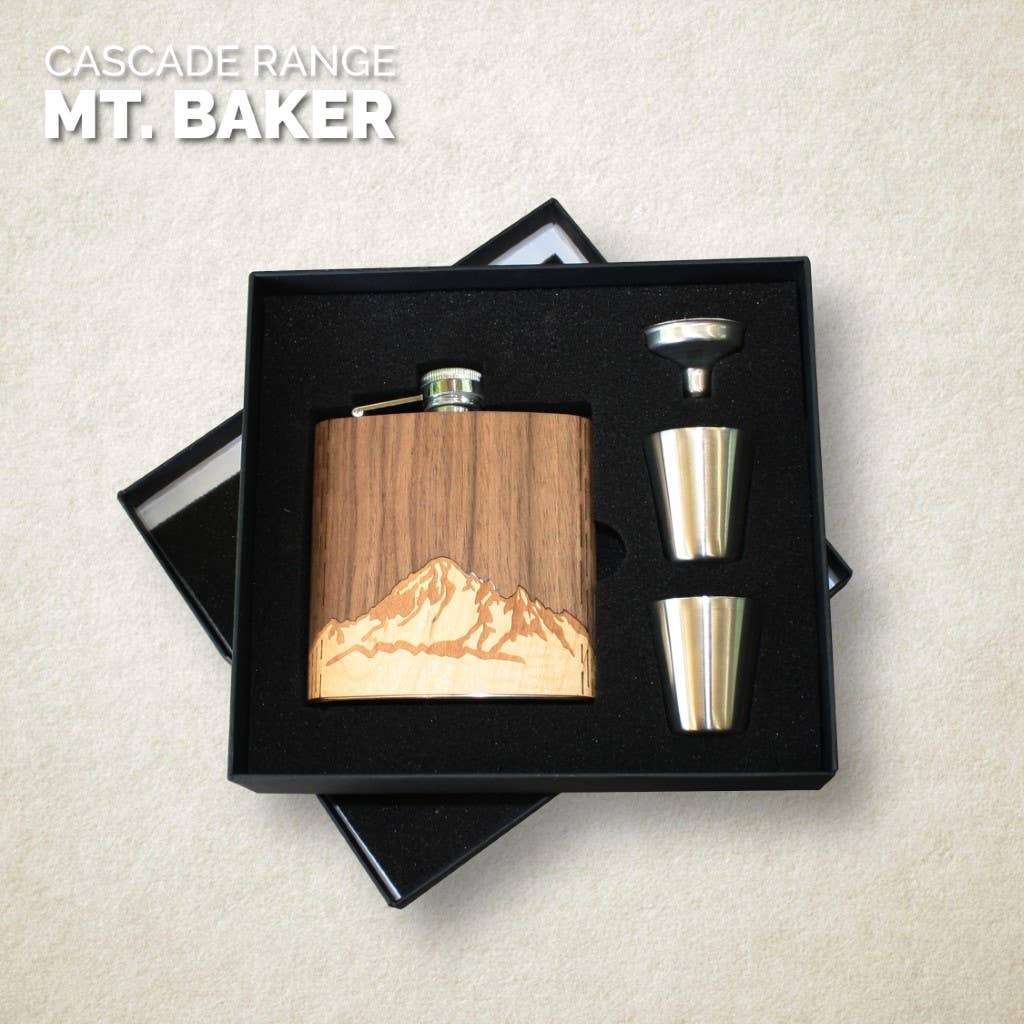 WUDN Handcrafted Wooden Hip Flask - Cascade Range (Mt. Hood)