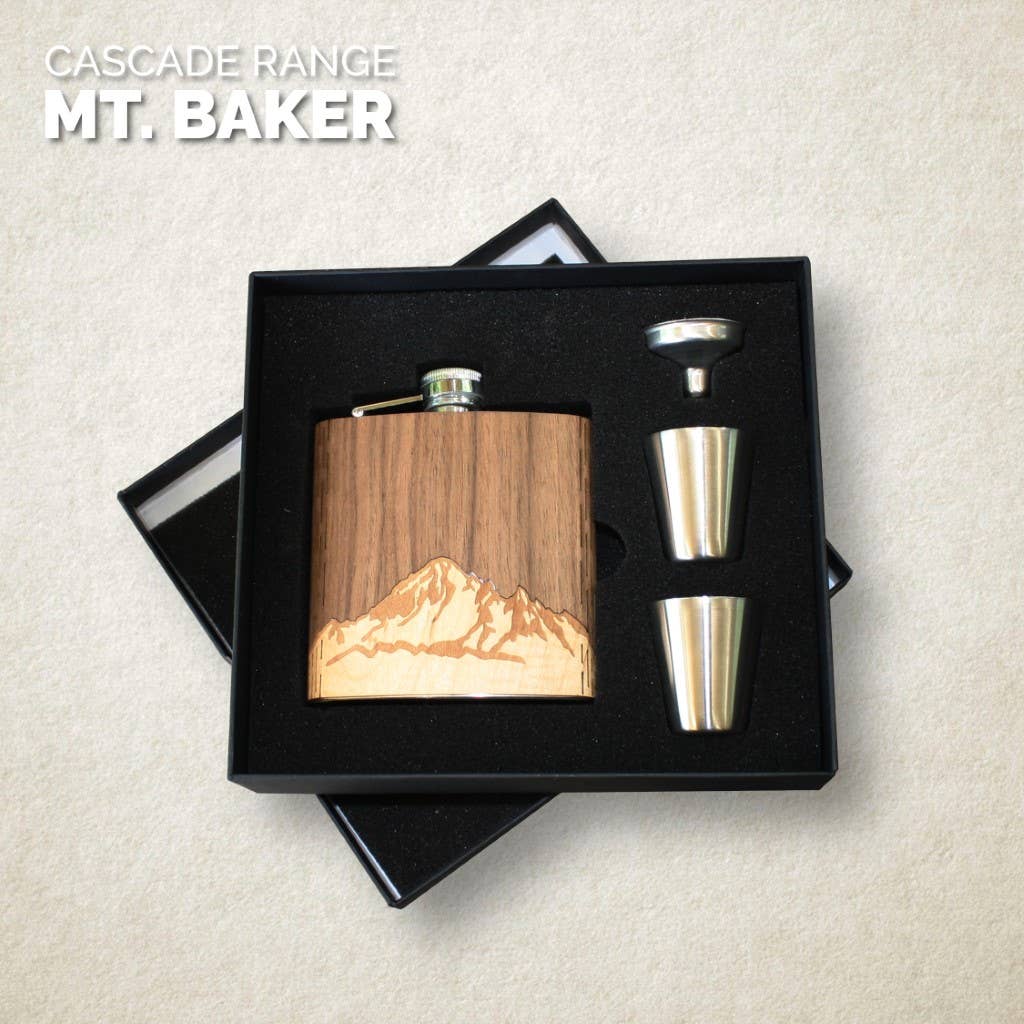 Wooden Hip Flask - Cascade Range (Mt. Hood)