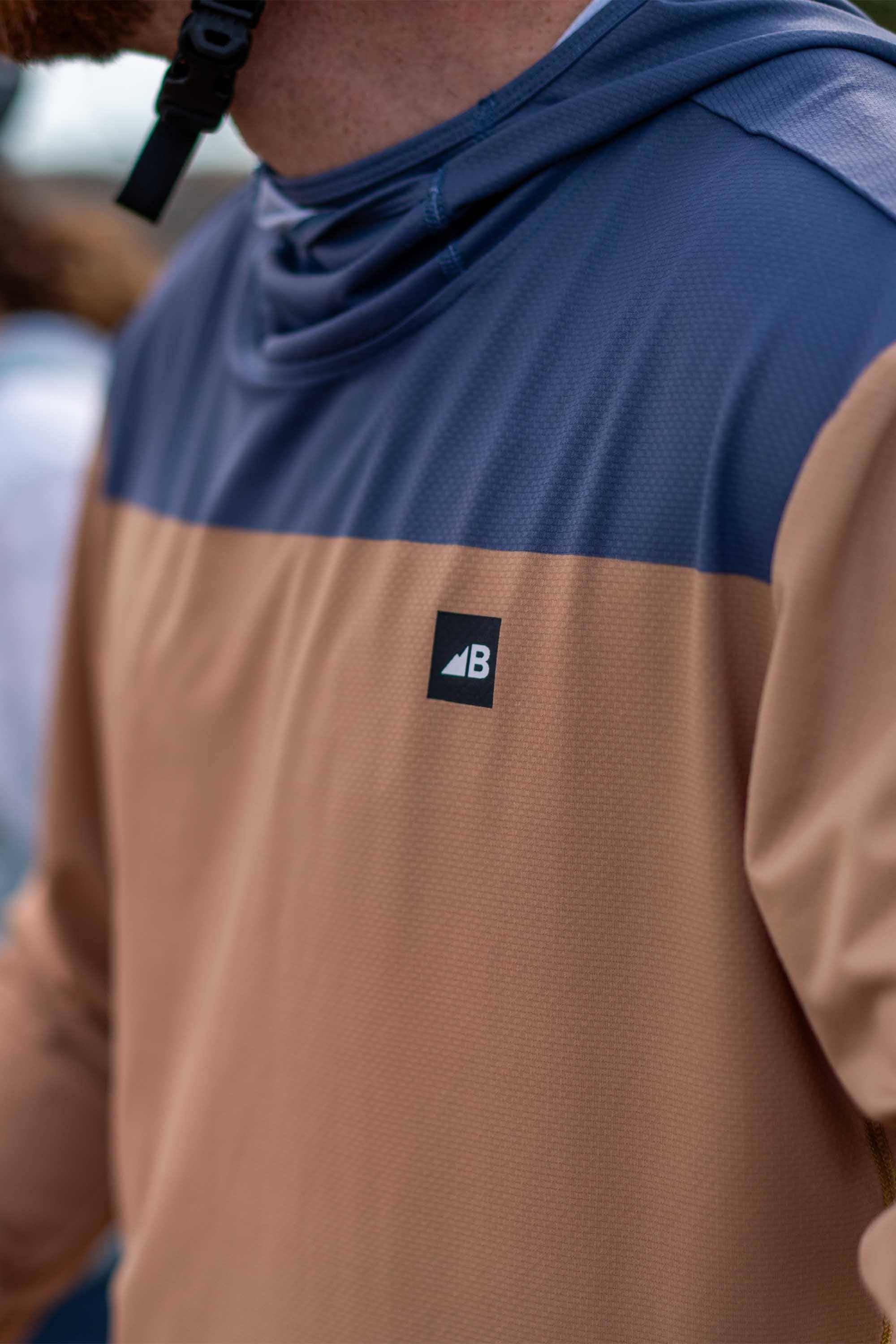 Men's Ascent Sun Hoodie Brown & Blue Block