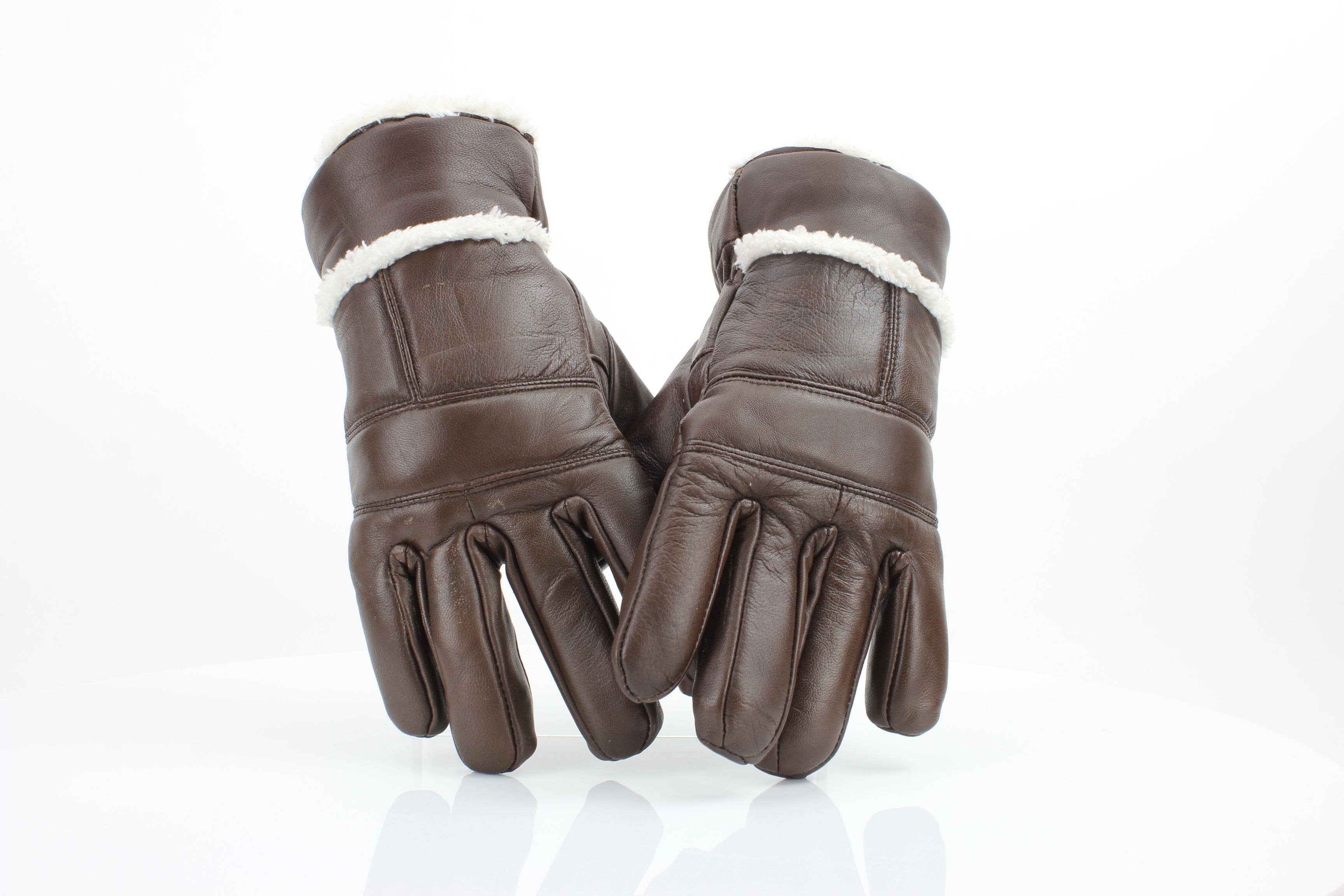 Sheepskin Leather Gloves with White Sherpa Lining ABGL102SH