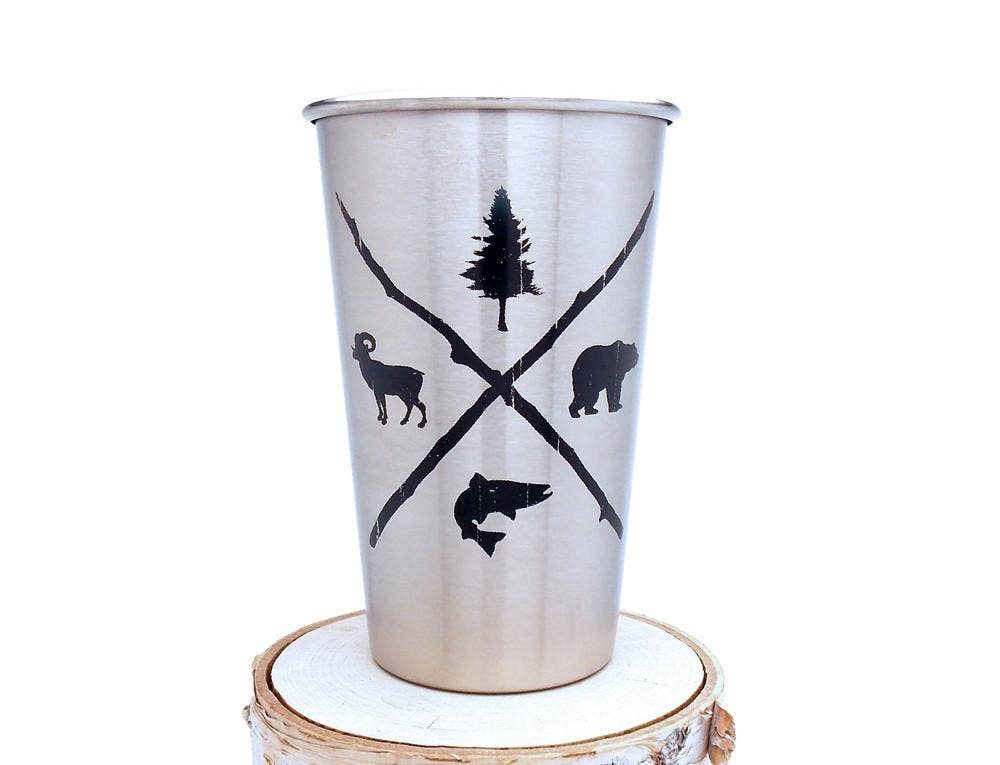 Black Lantern Stainless Pint Pine Bear Trout Bighorn
