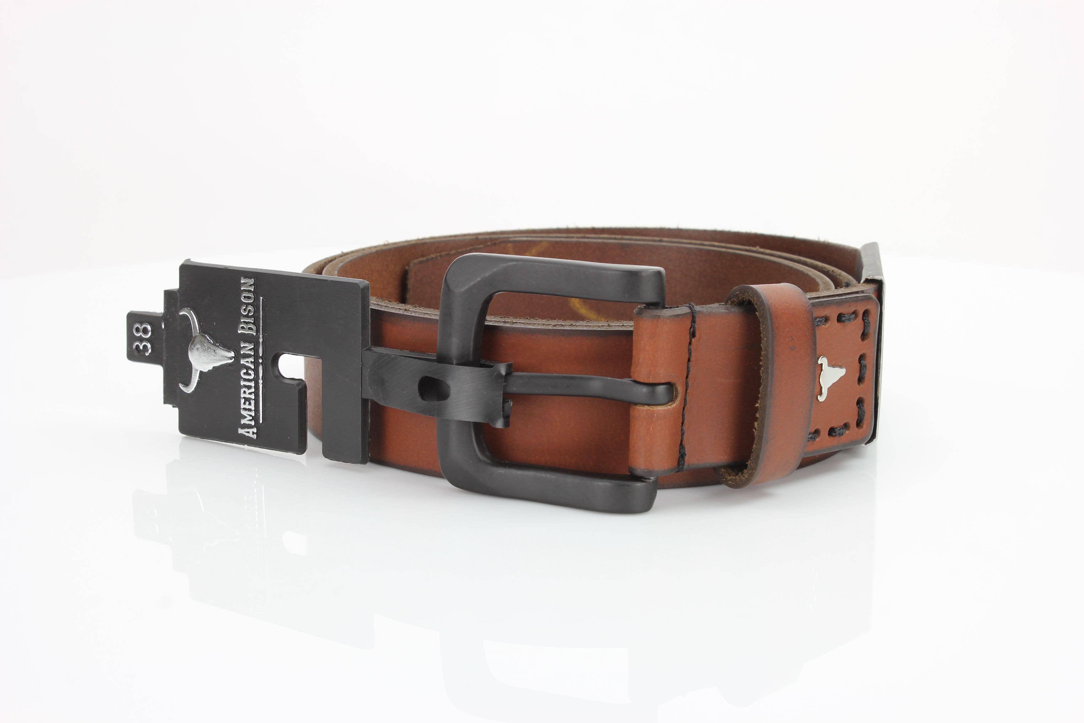 Leather Impressions Inc Classic Leather Belt with Fine Stitching and Logo - ABB 010