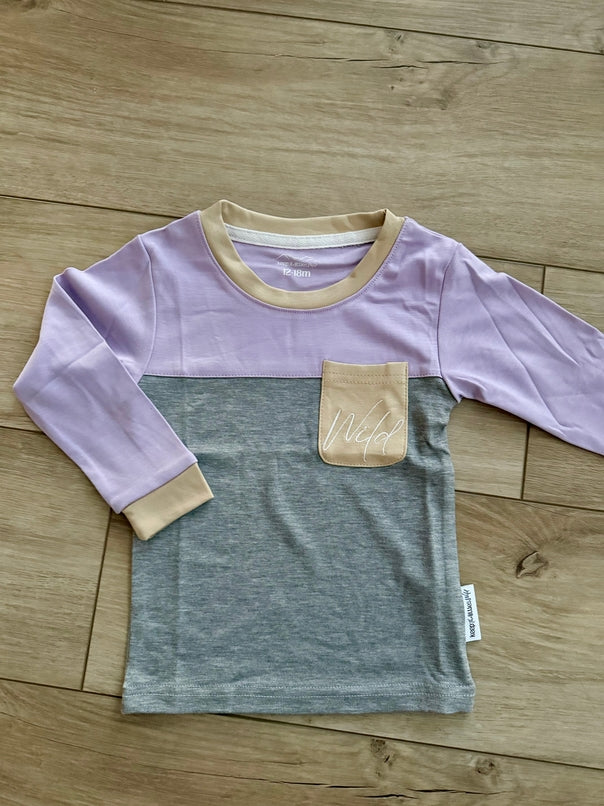 Bamboo Pocket Henley Purple Block