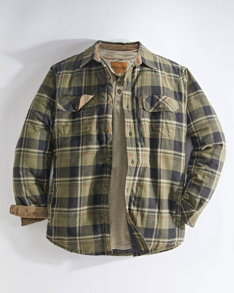 Quilt Lined Brushed Flannel Shirt Jacket Olive
