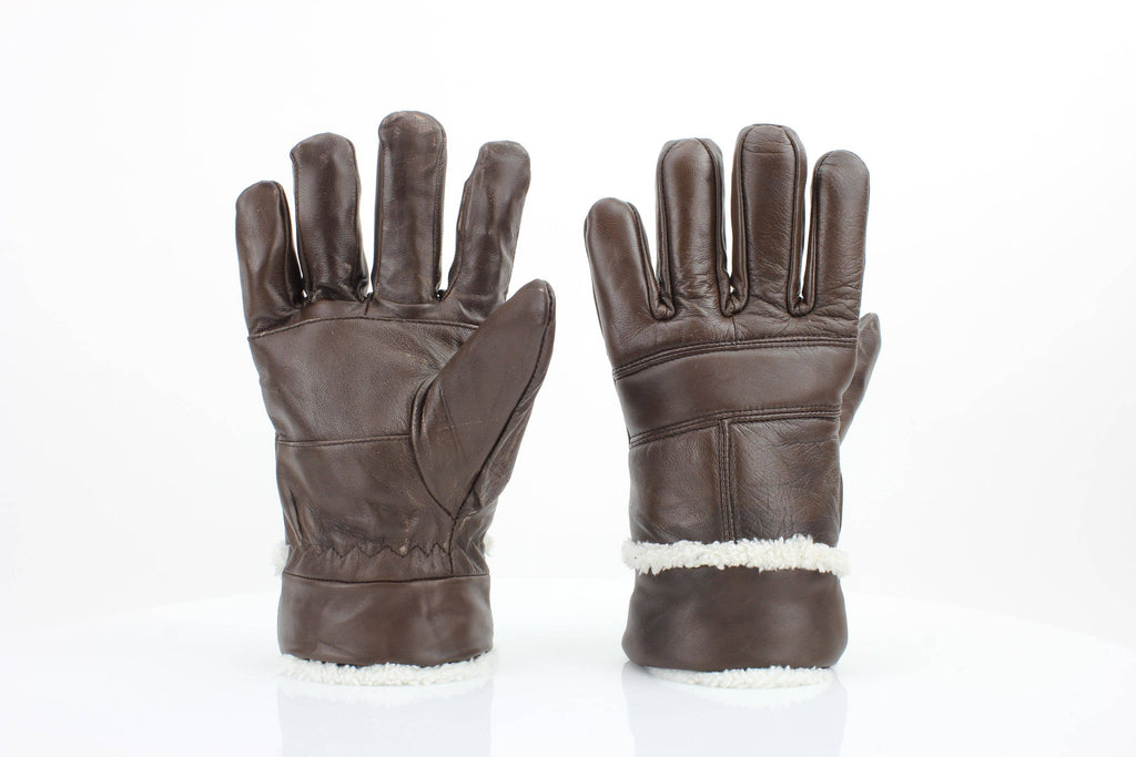 Sheepskin Leather Gloves with White Sherpa Lining ABGL102SH M L