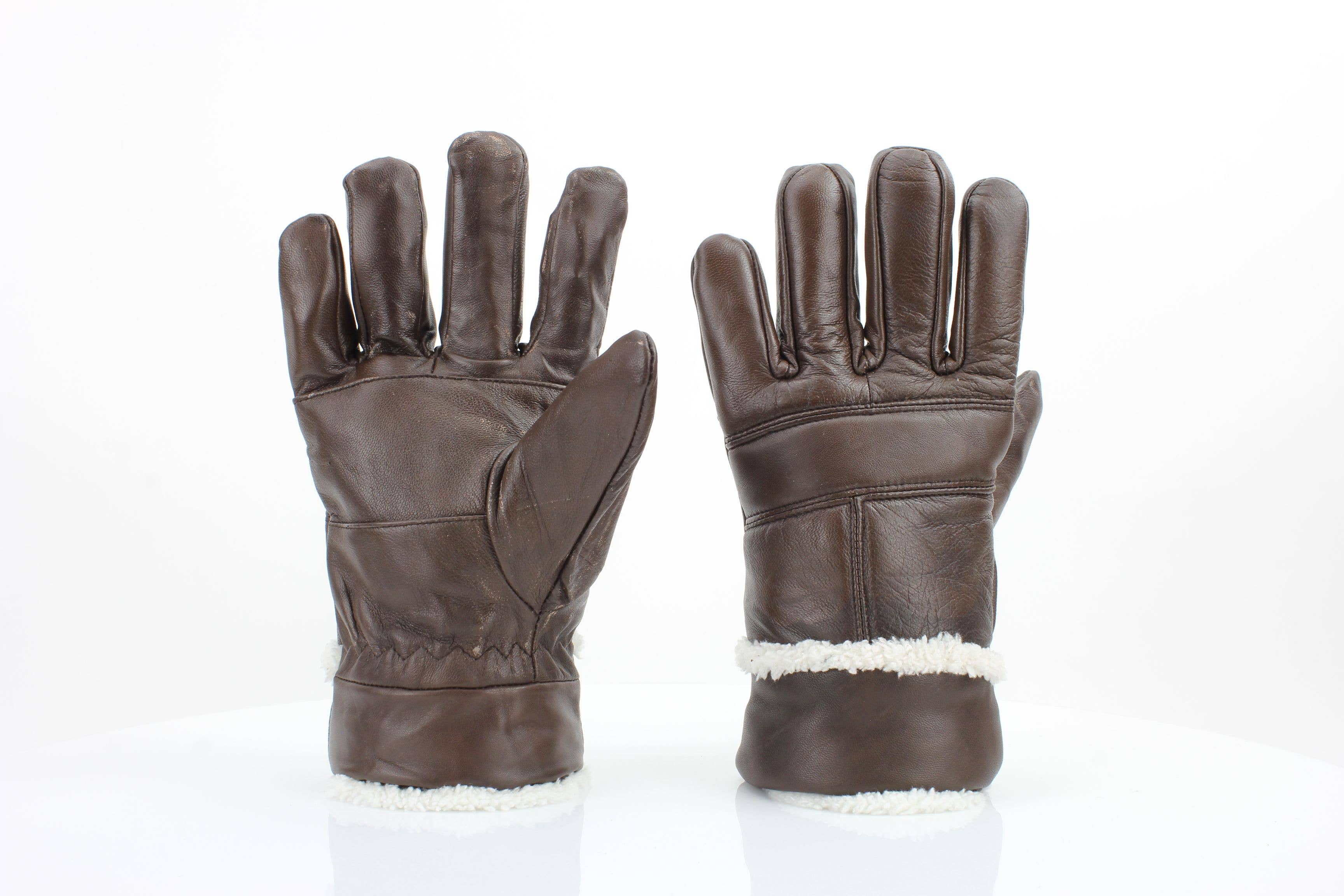 Sheepskin Leather Gloves with White Sherpa Lining ABGL102SH M L