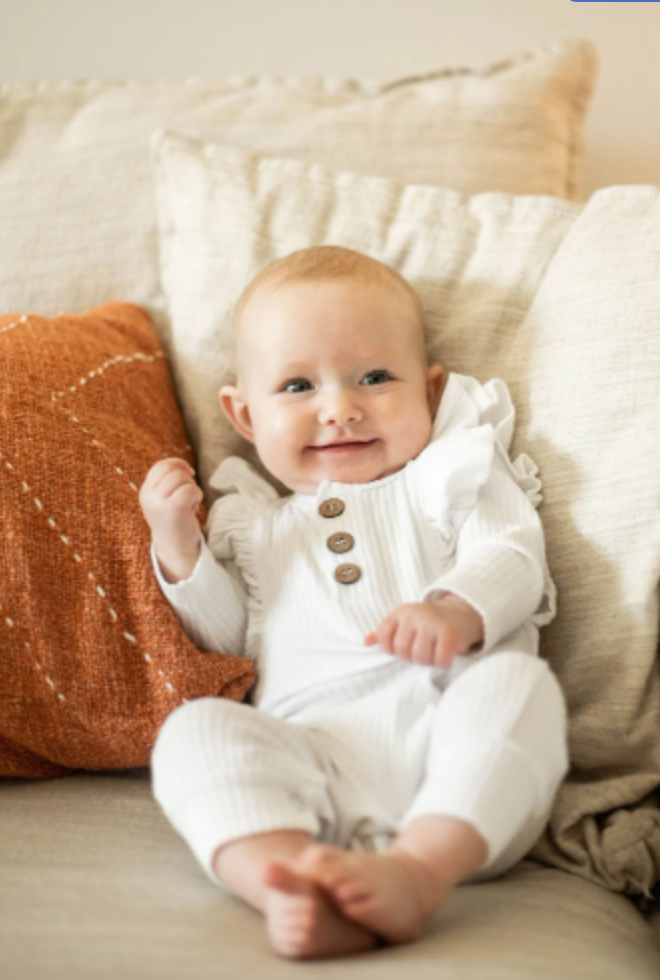 Organic ruffle top cotton romper baby ribbed cotton overall