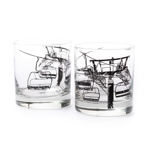 Ski Lift 8 - Black Whiskey Glass