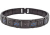Men's Black And Blue Carbon Fiber Black Stainless Steel Bracelet With Black Cubic Zirconia 8.5 inch