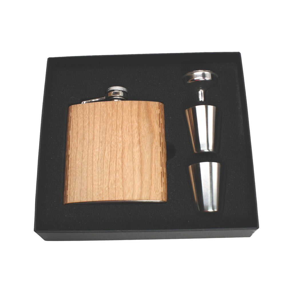 6 oz. Wooden Hip Flask & Gift Box with Shotglasses & Funnel
