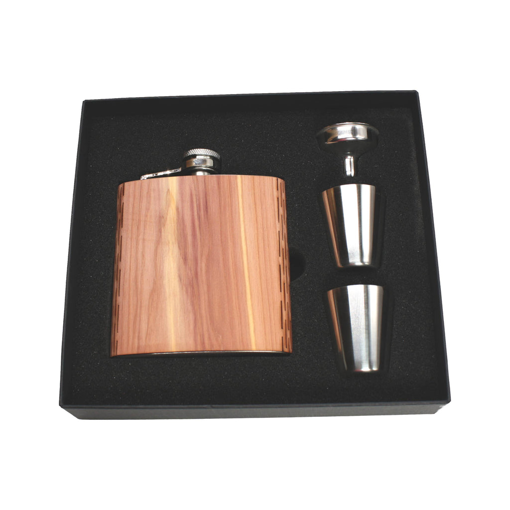 6 oz. Wooden Hip Flask & Gift Box with Shotglasses & Funnel