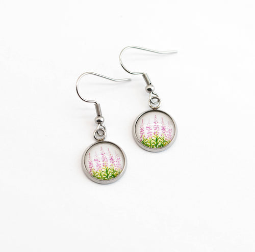 Stainless Steel and Glass Earrings Small Fireweed