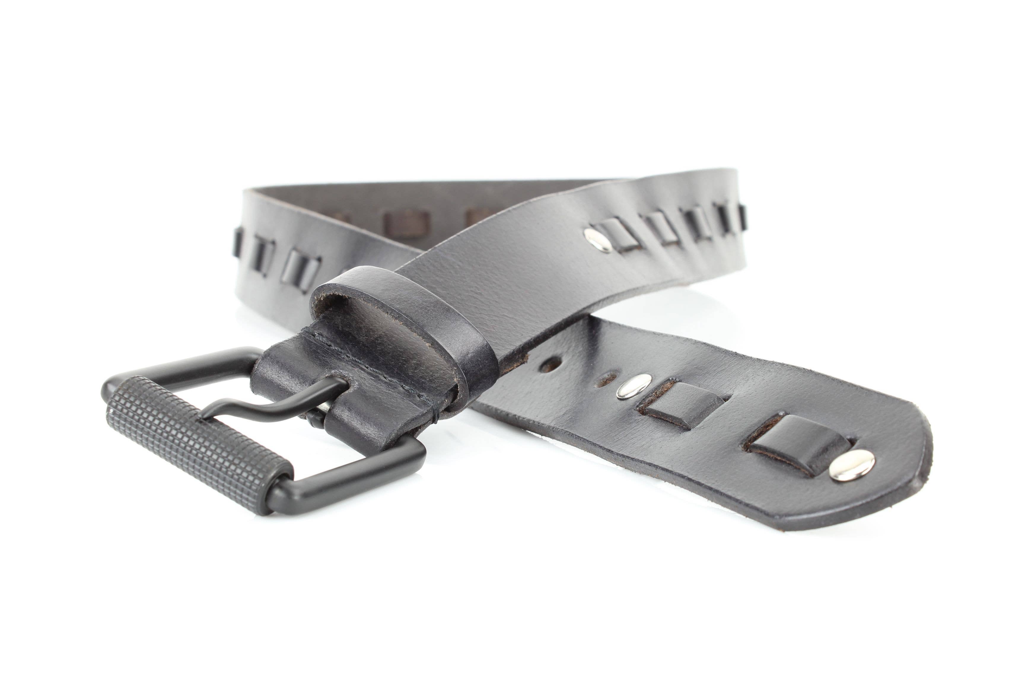 Leather Impressions Inc Black Buff Grain Leather Belt with Center Detail RA 1772