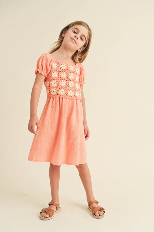 Kids Crochet Mini Dress Dusty Apricot