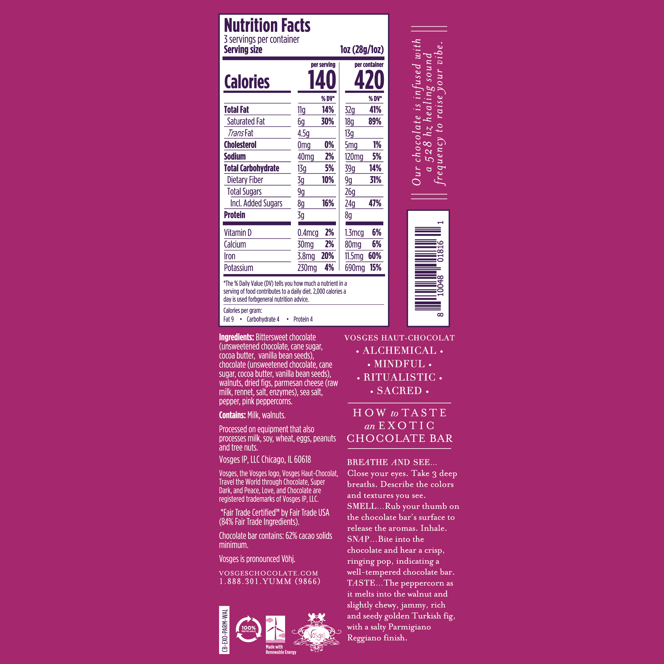 Dark Chocolate Bar w/ Parmesan Cheese, Walnut & Fig -Gourmet