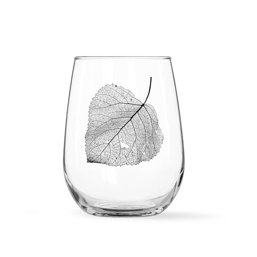 Aspen Leaf Stemless Wine Glass