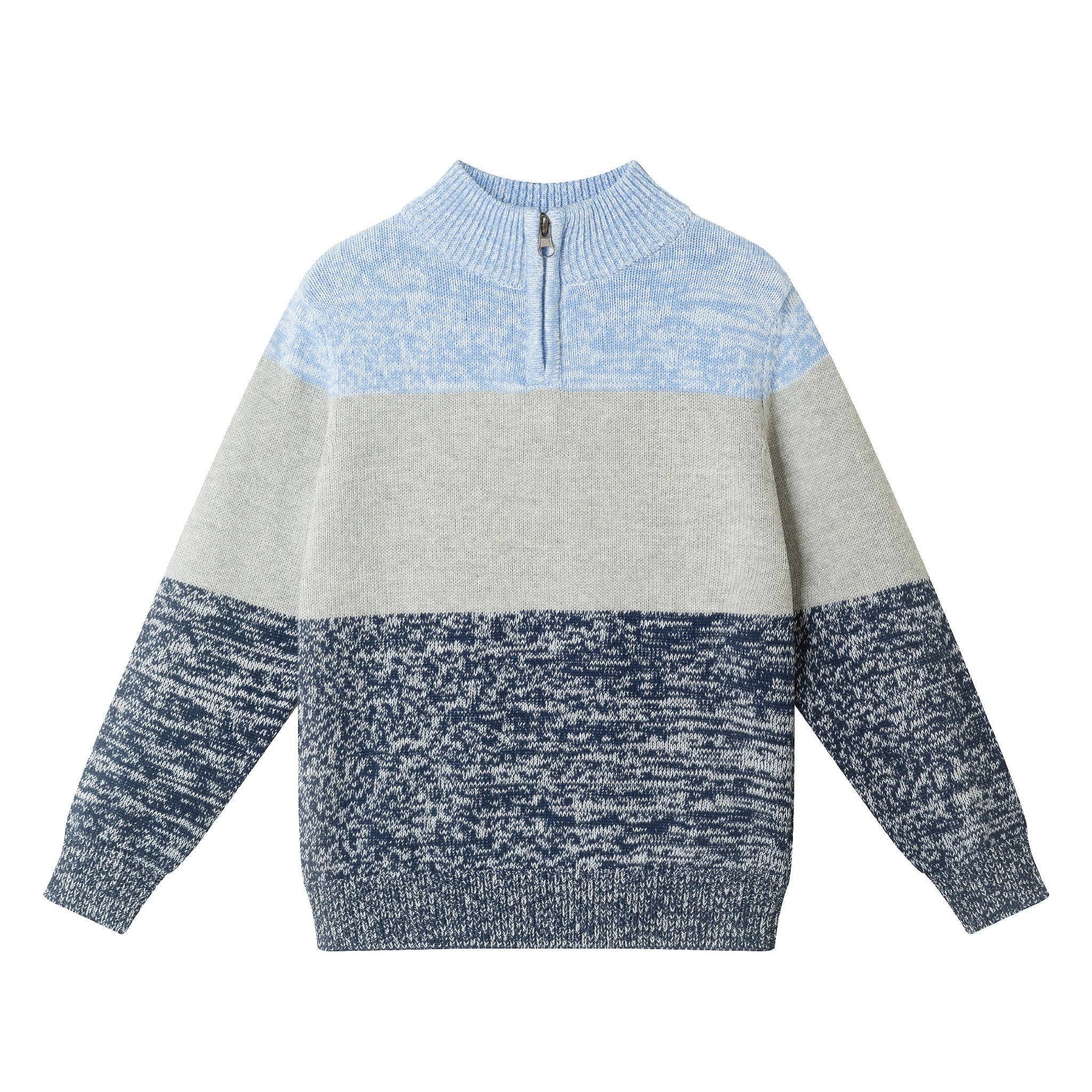 Kids Colorblocked Quarter -Zip Sweater | Light Blue Blue