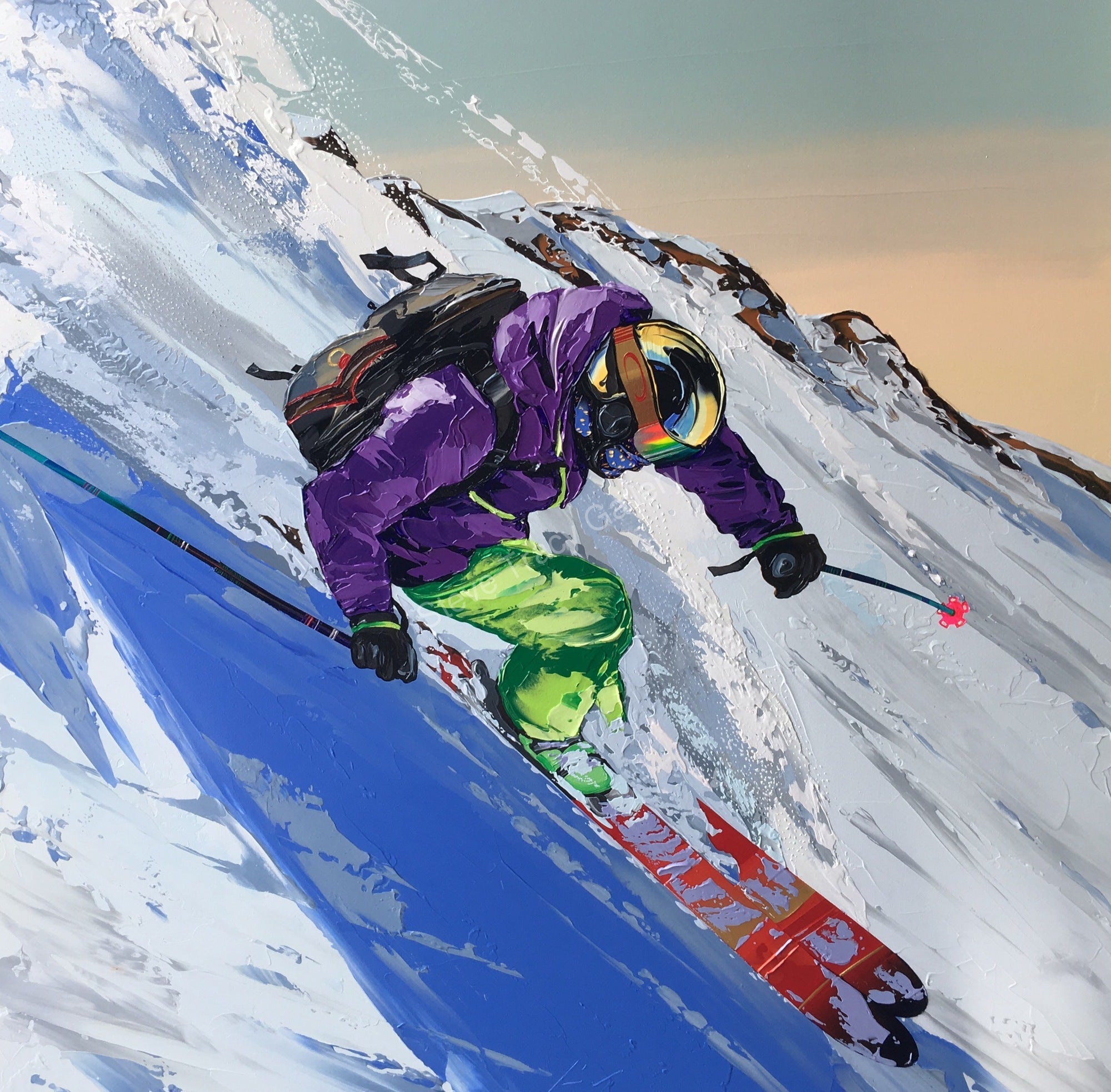 Extreme Skiers Art on Acrylic Claim Jumper