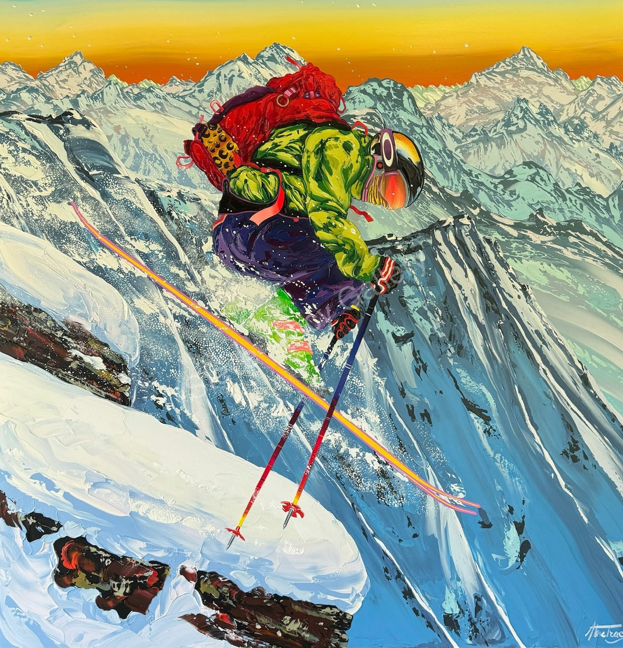 Extreme Skiers Art on Acrylic Call of the Wild