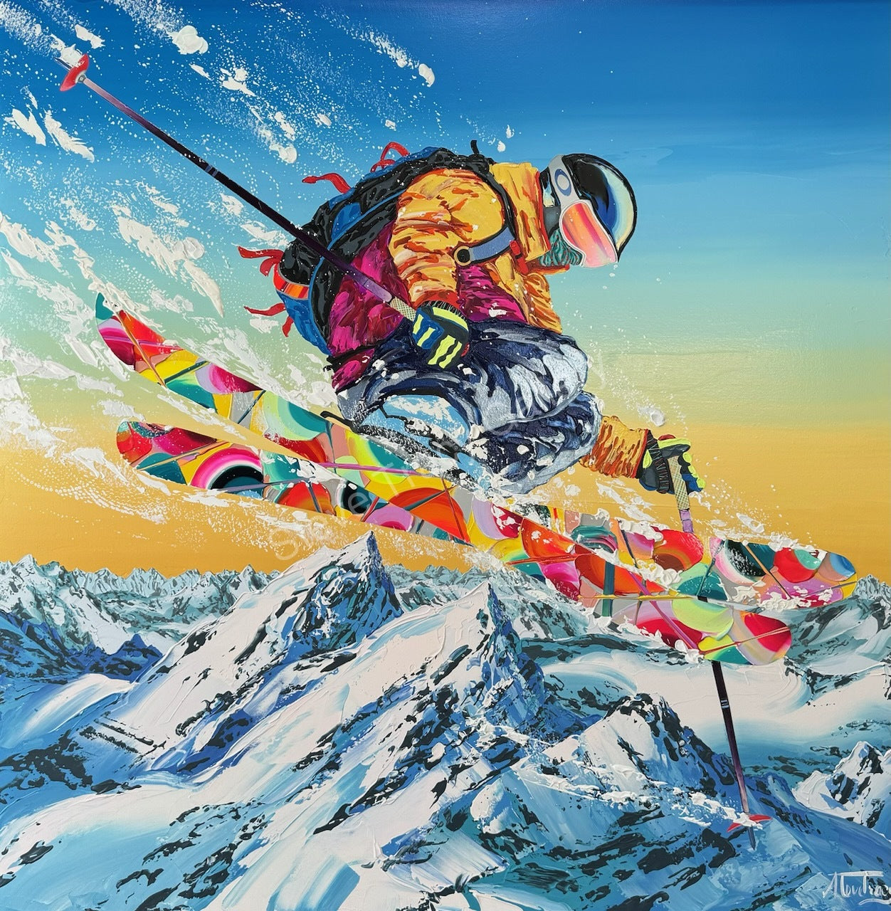 Extreme Skiers Art on Acrylic Candidate of Joy