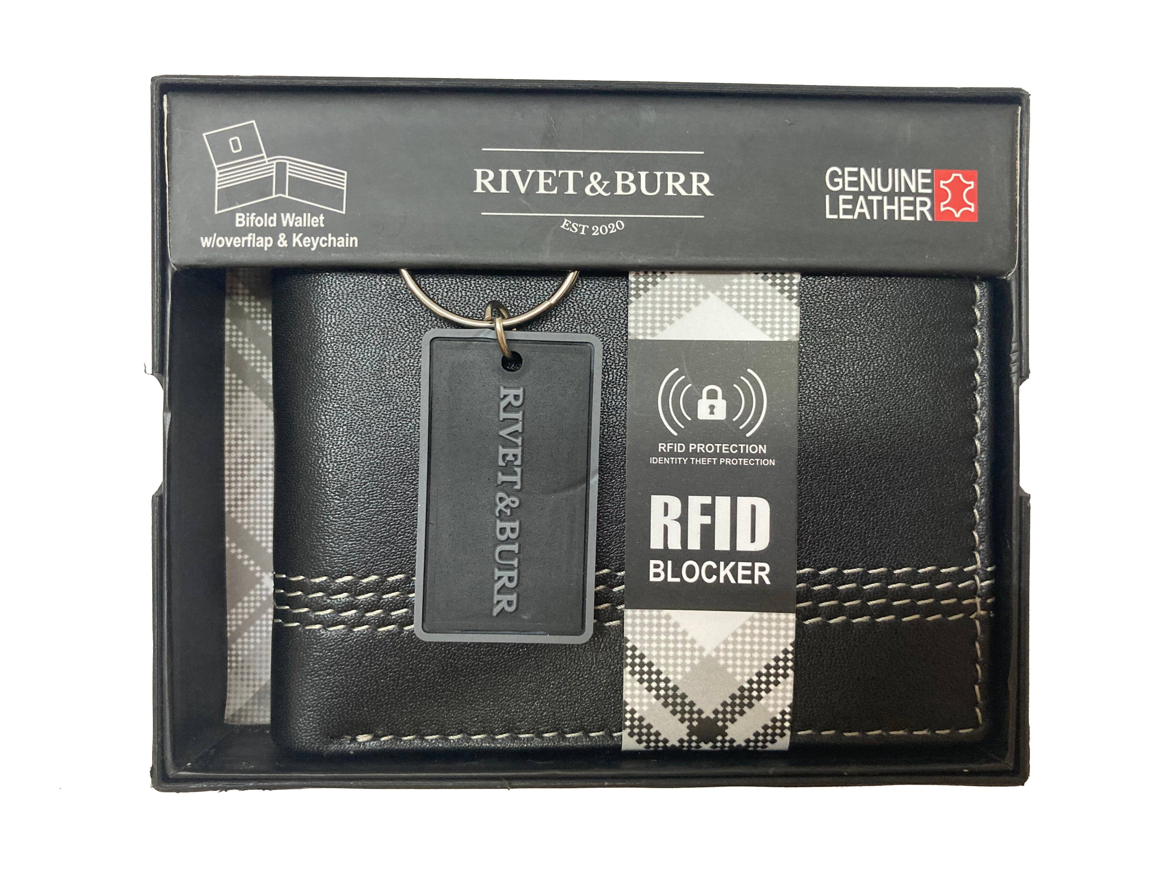 Bifold Wallet Black Contrast Stitch Leather