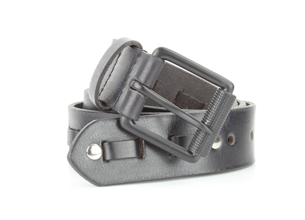 Black Buff Grain Leather Belt with Center Detail RA 1772
