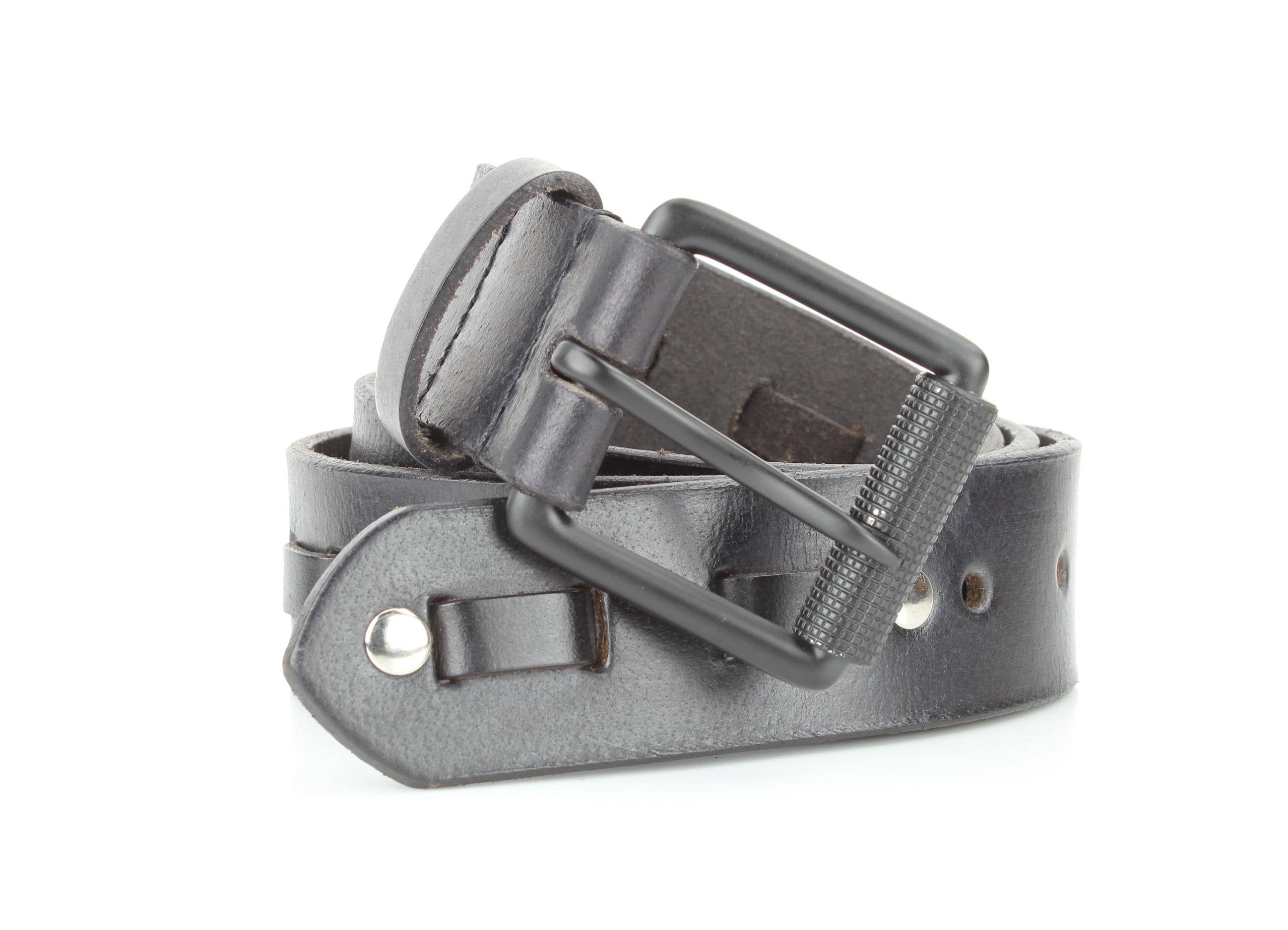 Black Buff Grain Leather Belt with Center Detail RA 1772