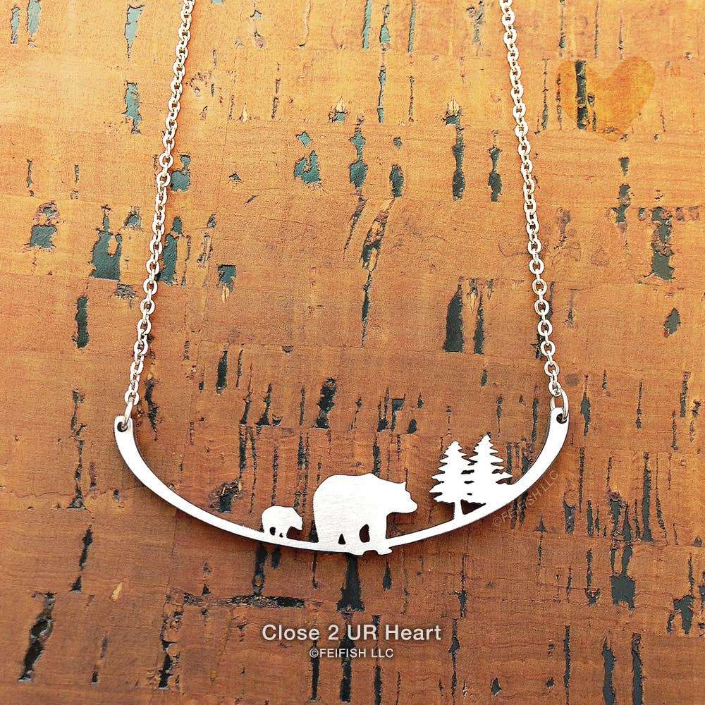 Close 2 UR Heart Stainless Steel Necklaces Mother Bear and Cub
