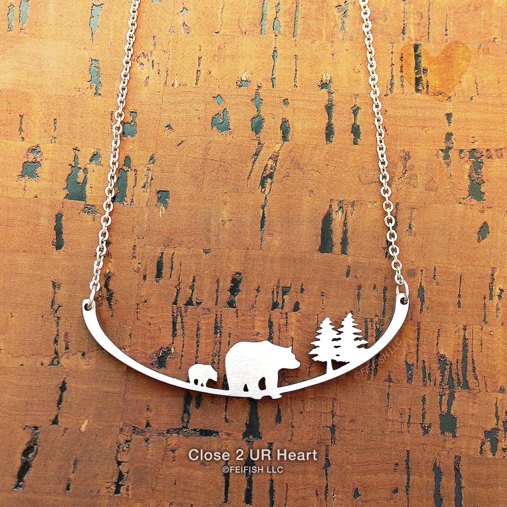 Stainless Steel Necklaces Mother Bear and Cub