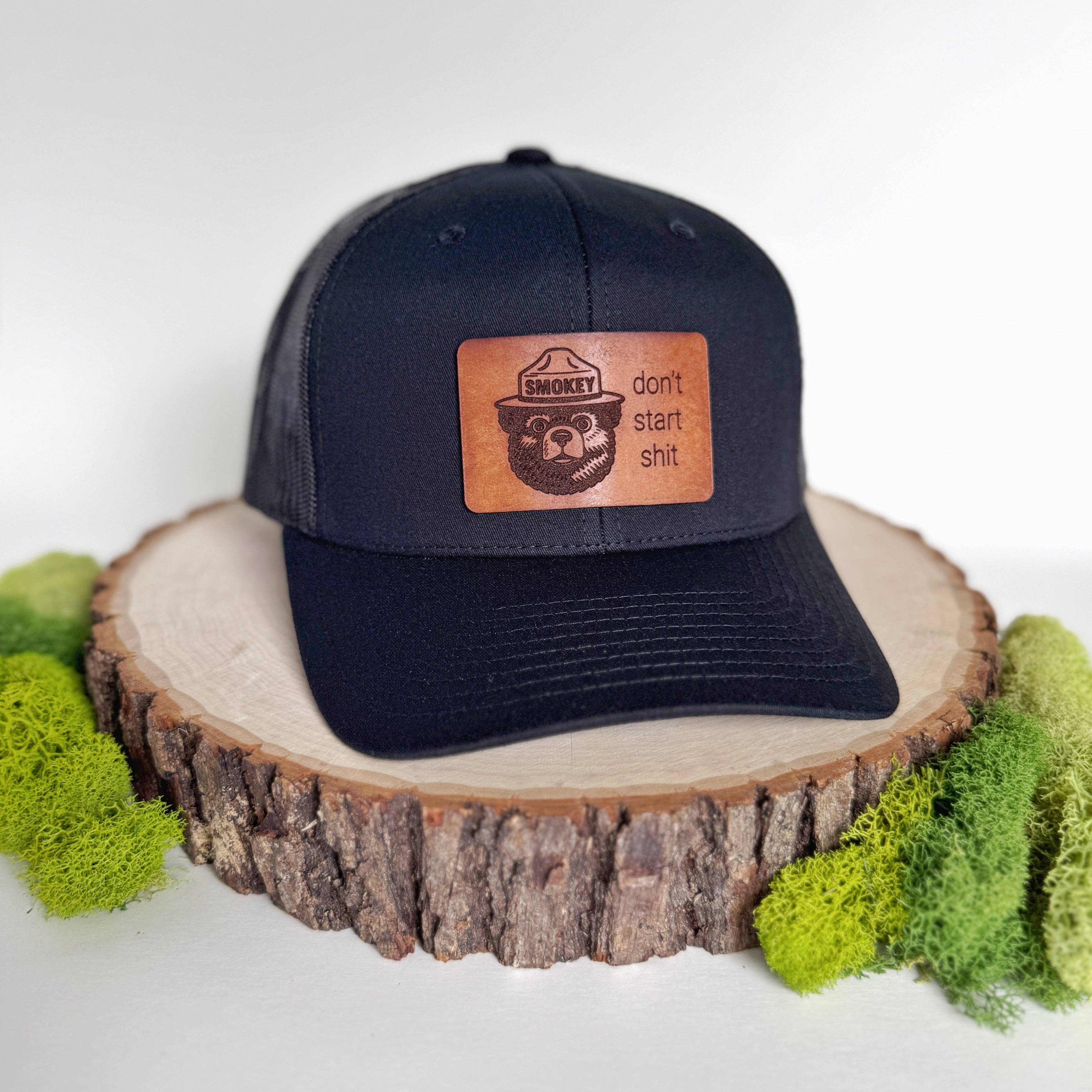 Don't Start Shit | Smokey Bear Leather Patch Hat