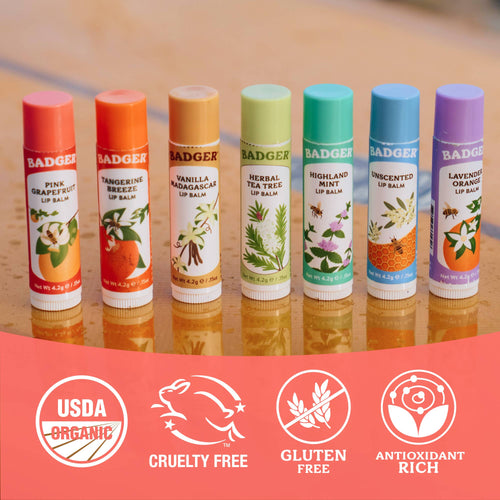 Badger Pink Grapefruit Classic Lip Balm, Refreshing Lip Care