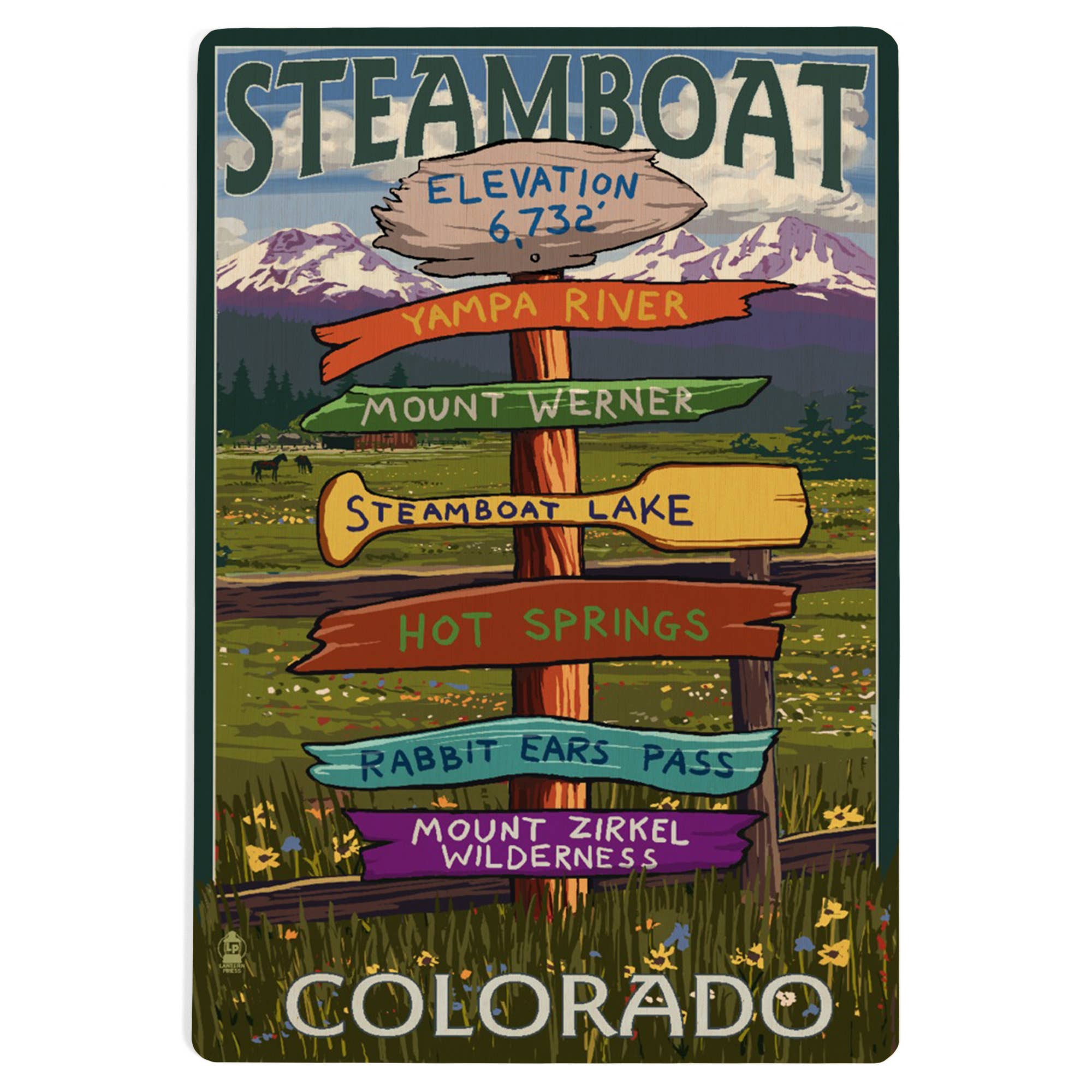 Colorado Postcards Steamboat Destination Signpost Wood