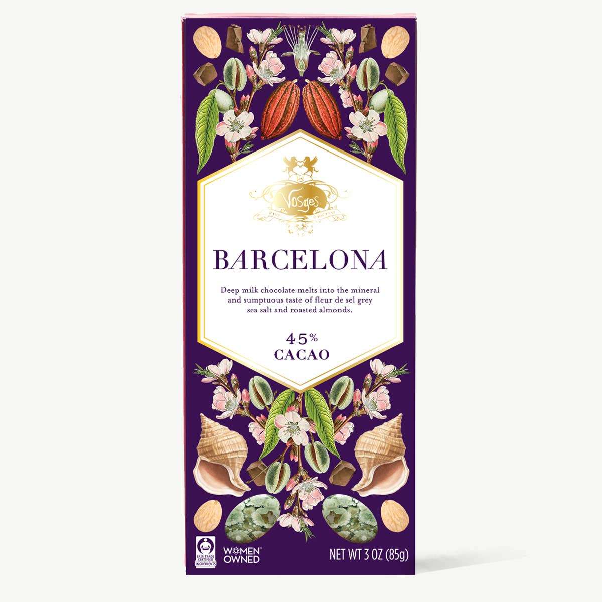 Vosges Haut-Chocolat Gourmet Chocolate Bar Barcelona Milk Chocolate w Sea Salt & Almonds 45%