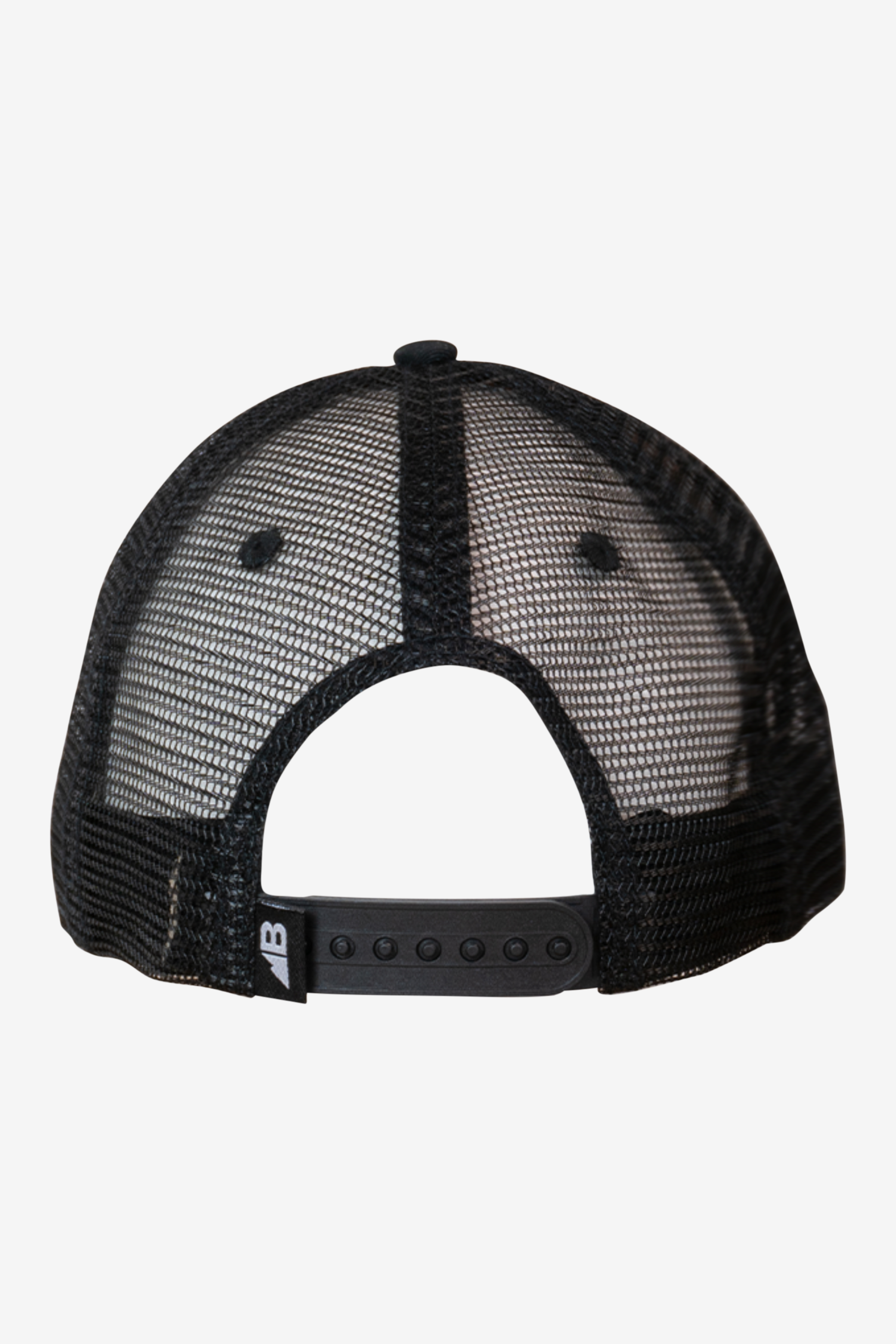 The Every Trail Trucker Hat by Belong Designs is a Black Mountain Brush trucker hat with a curved brim. The front panel showcases a vibrant wavy line design in shades of red, yellow, blue, and white with "BELONG" emblazoned prominently. The back and sides are made of breathable white mesh for added comfort.