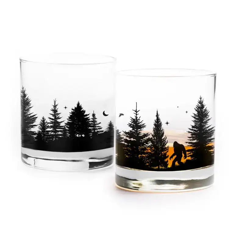 Black Lantern Whiskey Glass Bigfoot in the Forest