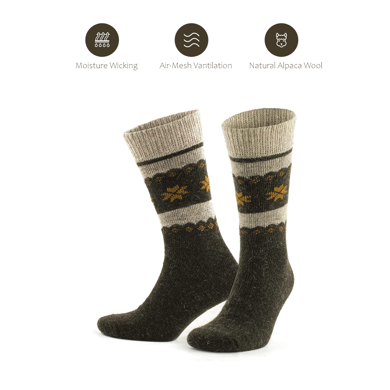 Alpaca Socks Snowflake Brown Medium (W: 8-10.5 M: 6.5-9)