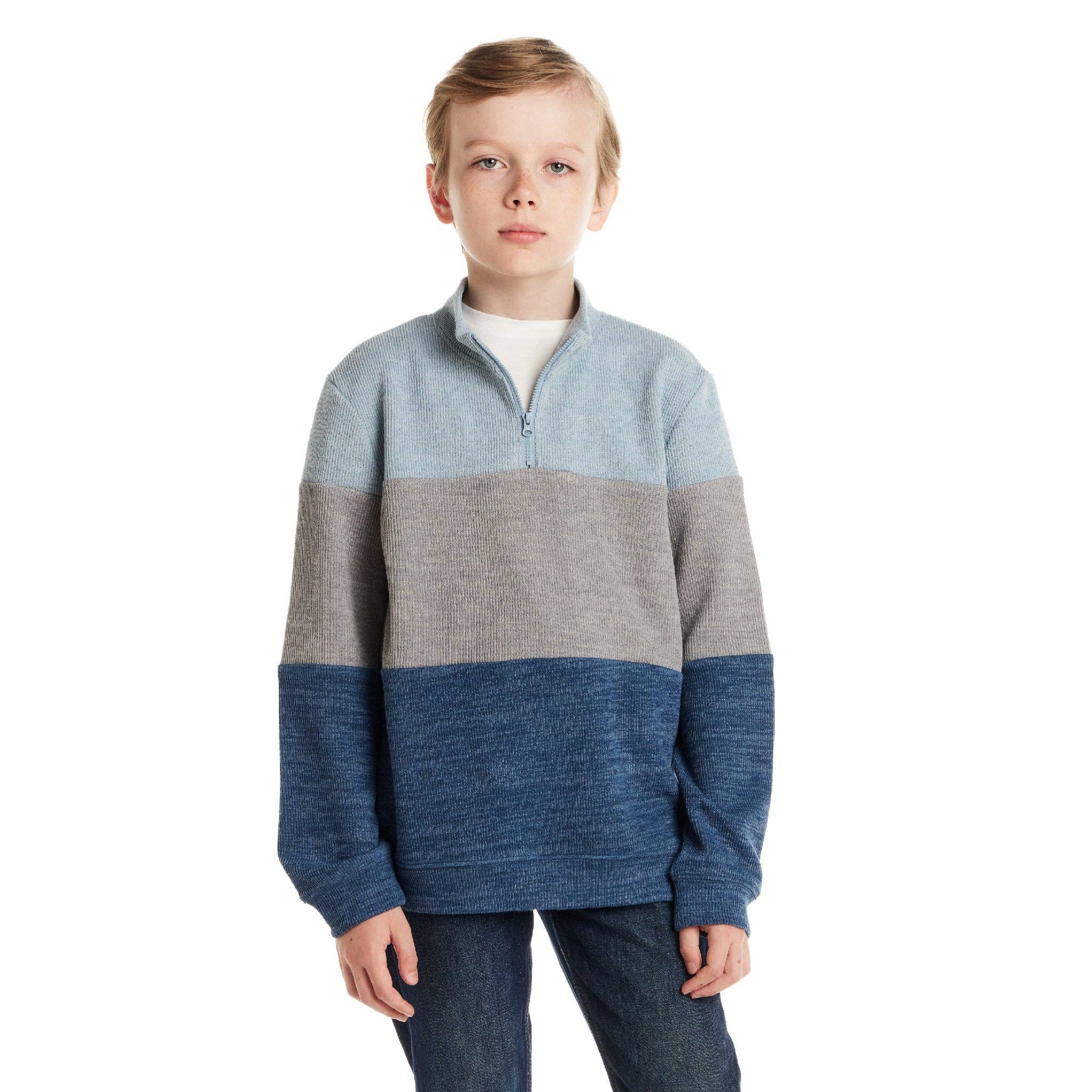 Kids Colorblocked Quarter -Zip Sweater | Light Blue
