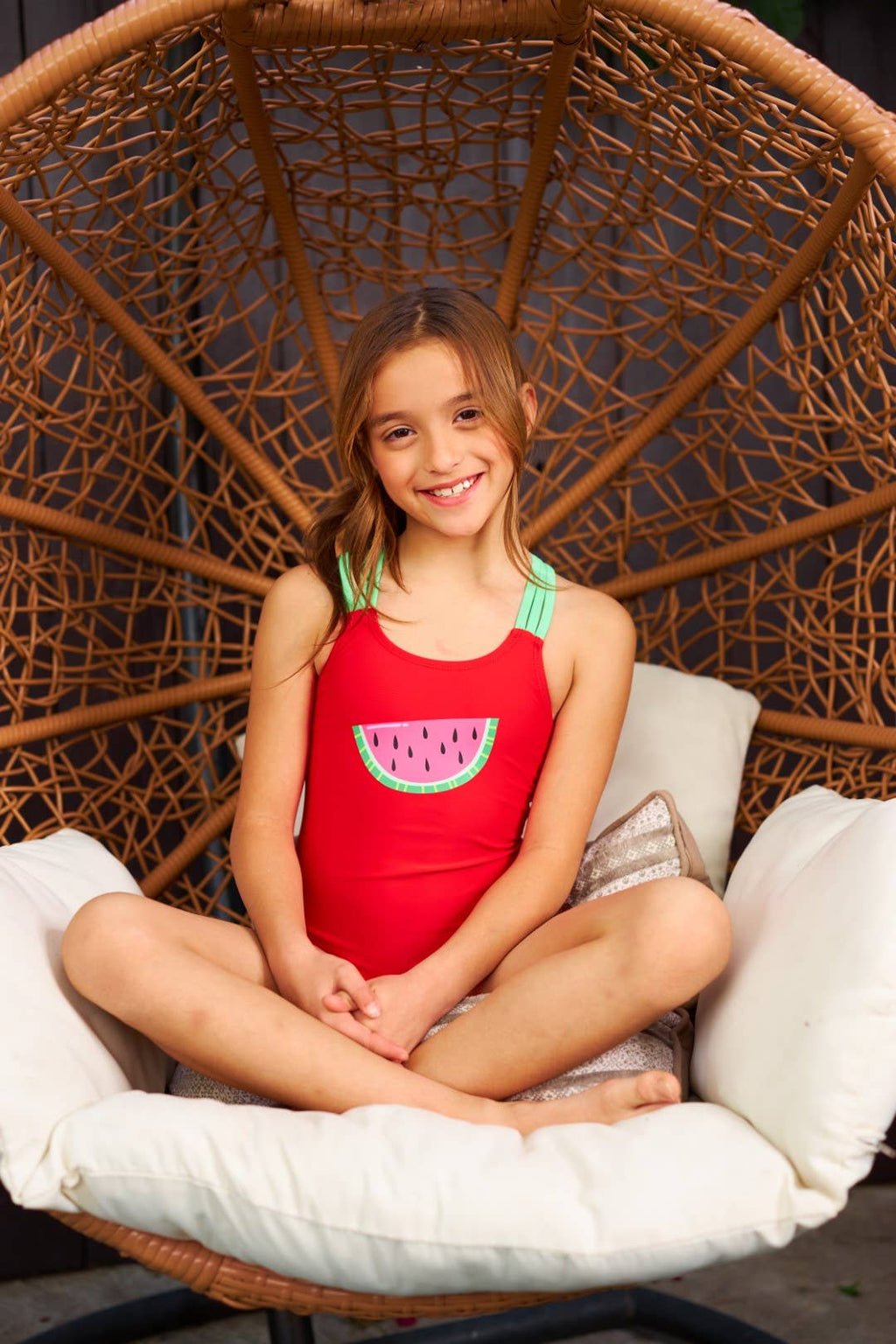 Kids Red Water Melon Print One Piece