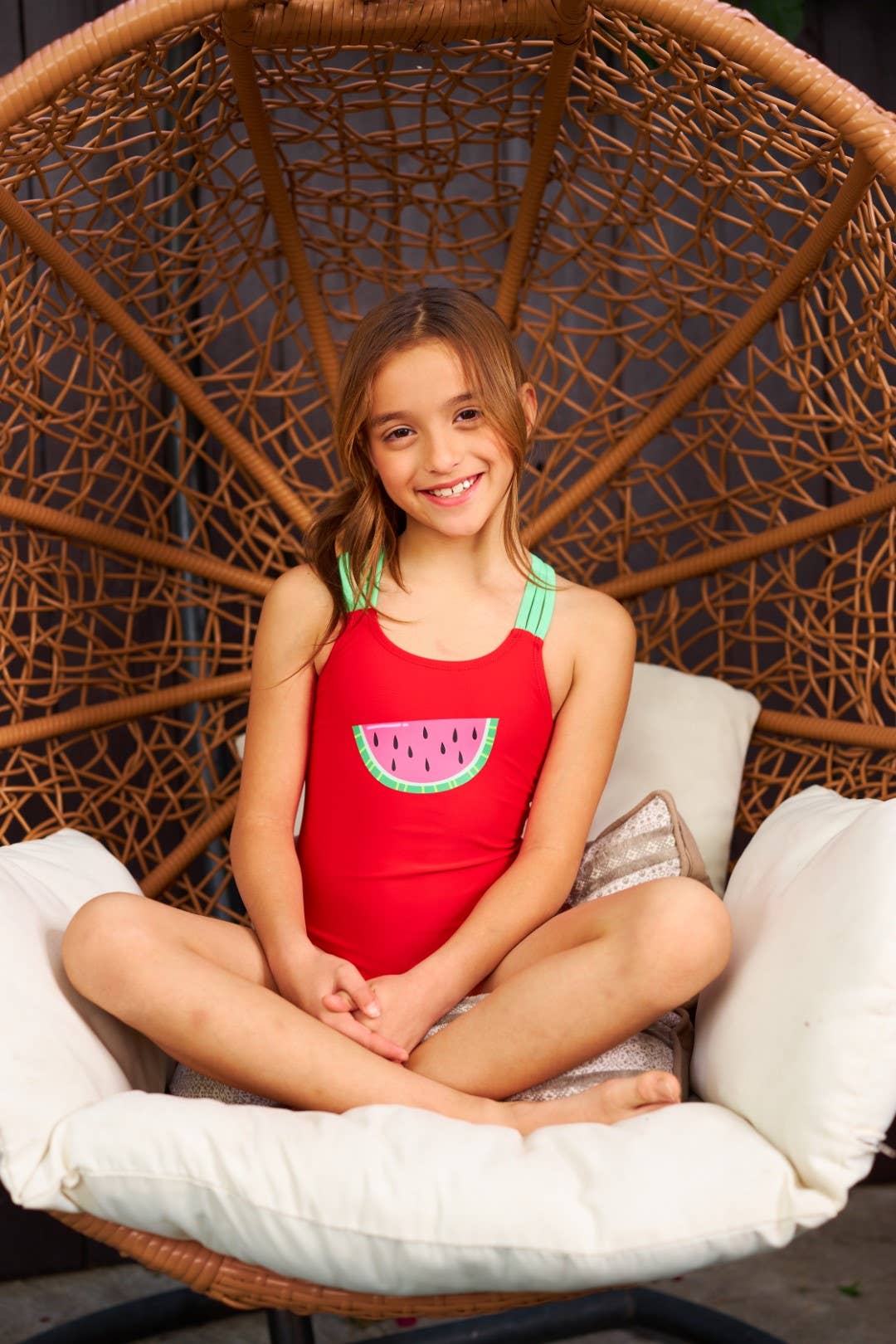 Kids Red Water Melon Print One Piece
