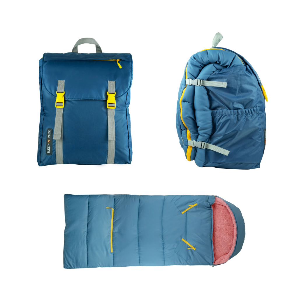 Sleep-N-Pack™ 2-in-1 Packable Sleeping Bag & Backpack Big Kid (7-12+ Yrs) Hudson Blue Cherry Pink Sherpa