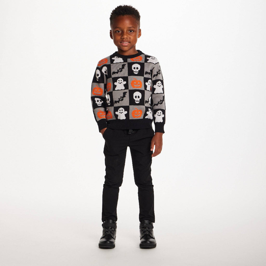 Kids Graphic Halloween Sweater | Spooky Sqaures
