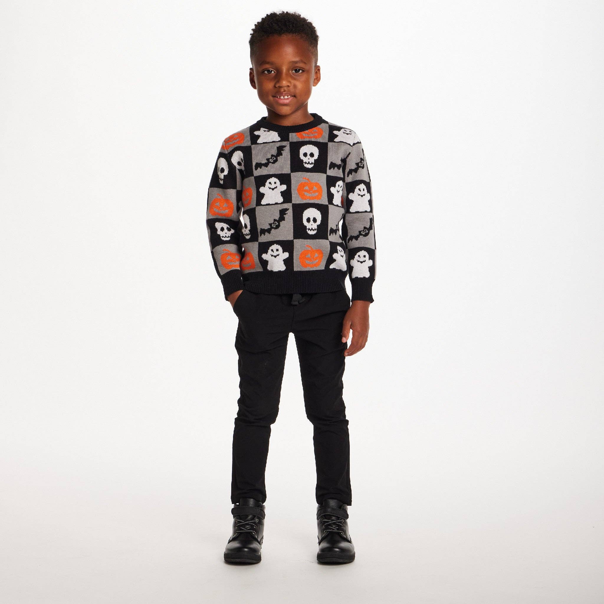 Kids Graphic Halloween Sweater | Spooky Sqaures